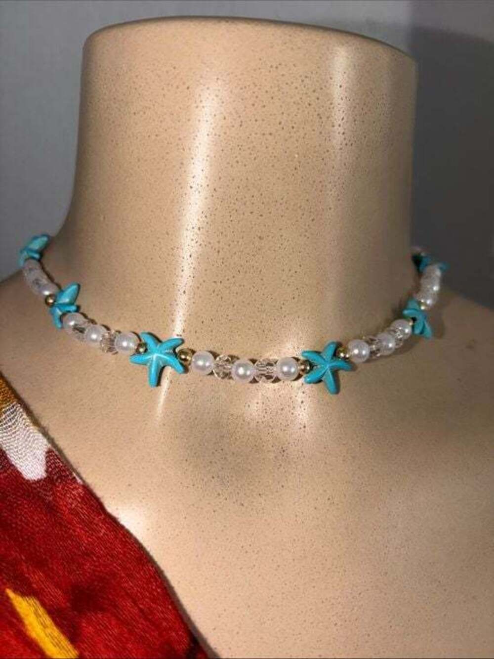 Turquoise Flower & Pearl Beaded Choker Necklace
